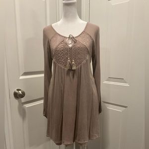 Purple Snow Beige/Cream Boho Lightweight Long Sleeve Short Dress Women’s Size M